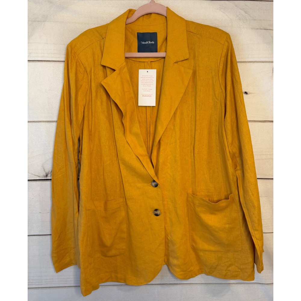 ModCloth Mustard Yellow Linen Blend Two Button Patch Pocket Blazer XL NWT